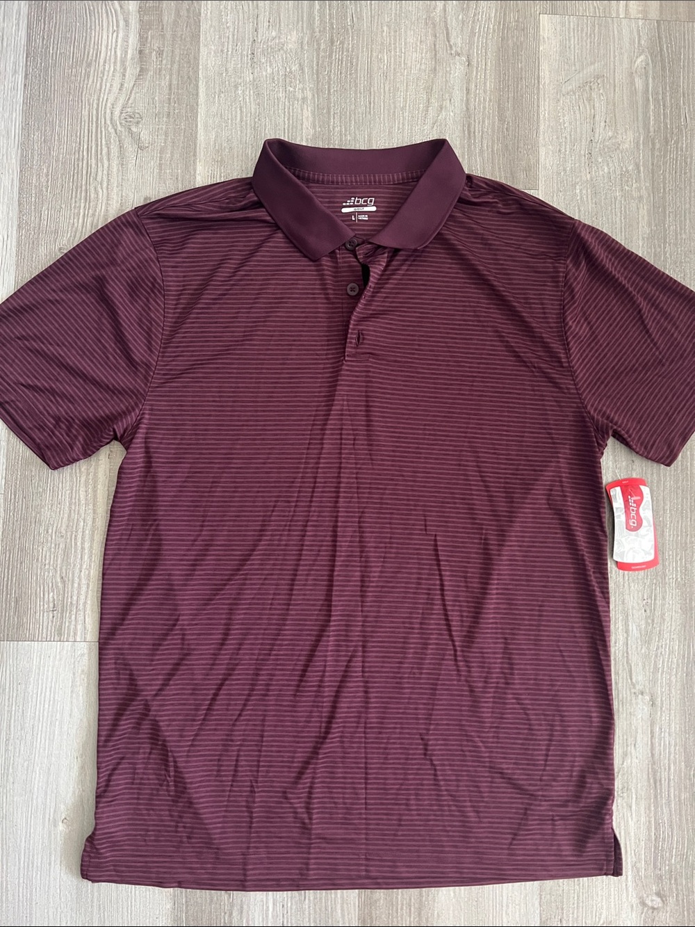 bcg Men's Burgundy Thin-Striped Polo